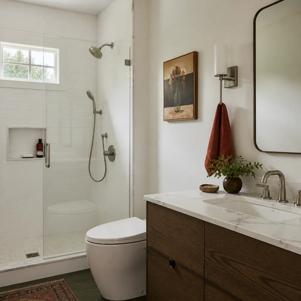 A new bathroom inside a converted garage